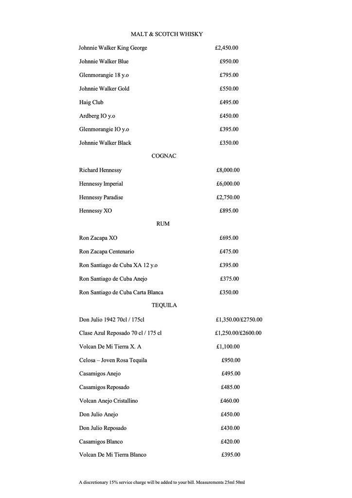 maddox london bottle menu